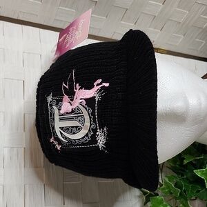 👉*NWT* TINKERBELL BLACK KNIT BEANIE HAT WITH VISOR ~ADORABLE DISNEY
